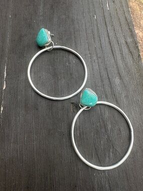 Custom Campitos Turquoise & Sterling Silver Hoop Earrings